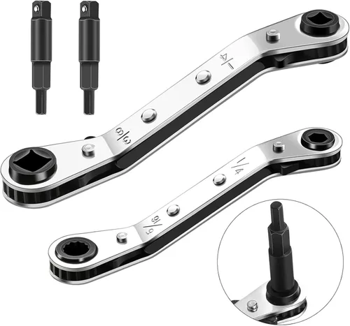 Vista 6 de Juego de herramientas de llave de servicio HVAC 4 en 1 de 3/16 pulgadas, 3/8 pulgadas, 5/16 pulgadas, 1/4 pulgadas, llave de trinquete de válvula