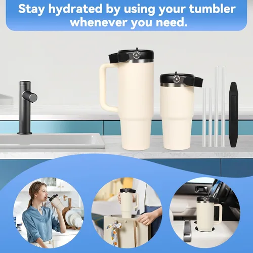 Vista 7 de Tapa abatible con popote para Stanley de 30 y 20 onzas, repuesto superior a prueba de fugas con asa para Stanley Quencher y ProTour de 30 y 20