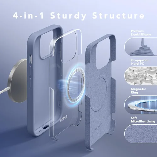 Vista 621 de GONEZ Funda magnética para iPhone 14, compatible con Magsafe, con protector de pantalla + protector de cámara, forro de microfibra antiarañazos