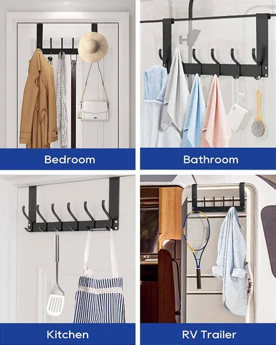Vista 8 de Ganchos para colgar sobre la puerta, no requiere montaje, resistente sobre la puerta, ganchos para colgar ropa, toallas, sombreros, negro mate