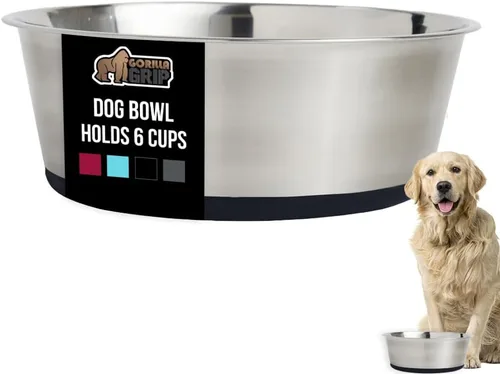 Vista 143 de GORILLA GRIP Juego de 2 cuencos para perros, con capacidad para 8 tazas (64 onzas líquidas), cuenco de metal resistente para alimentos y agua