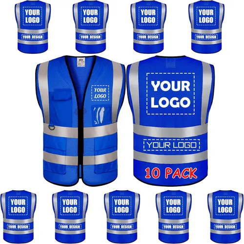 Vista 41 de BeautyWill Chaleco de seguridad con logotipo personalizado, certificado ANSI, 8 bolsillos, Clase 2, chaleco reflectante de alta visibilidad