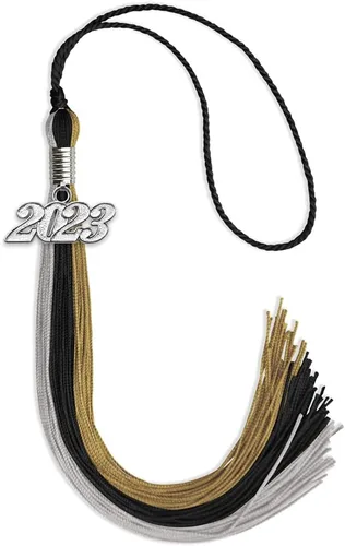 Vista 91 de Endea Graduation Borla de triple color con gota de fecha plateada (negro/dorado/granate, 2020)