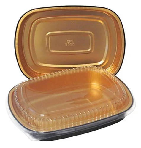 Vista 5 de Durable Packaging recipiente de plástico para plato principal con tapa de cúpula, tamaño grande, S, Negro y Dorado, 100