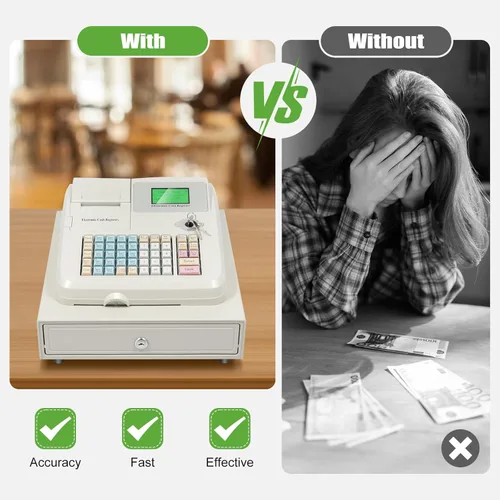 Vista 9 de Gdrasuya10 Caja registradora electrónica LED de 8 Digitaces Sistema POS Caja registradora comercial con cajón de efectivo y teclado plano