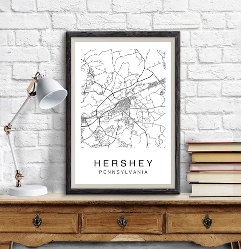 Vista 2 de Hershey Map Wall Art Poster Print Pennsylvania USA City Map Street 8 x 10 Black & White