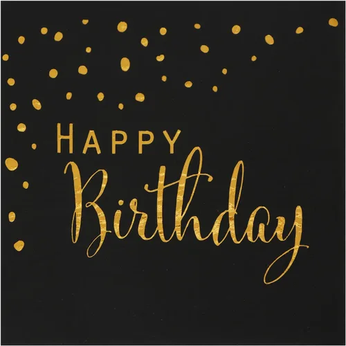 Vista 9 de DYLIVeS Servilletas de feliz cumpleaños, servilletas de papel de aluminio negro y dorado, servilletas de papel desechables para cena, picnic