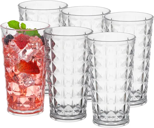 Vista 10 de KLIFA - CUPID- Juego de 8 vasos acrílicos de 16 y 21 onzas, sin BPA, apilables, aptos para lavavajillas, transparente