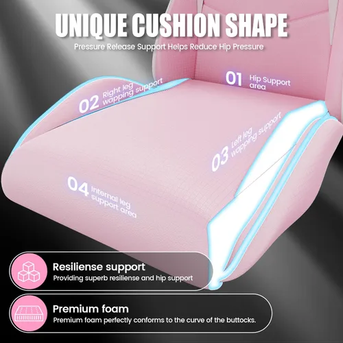 Vista 32 de Bigzzia Silla de videojuegos, sillas ergonómicas de videojuegos con almohada y soporte lumbar, silla de computadora ajustable en altura