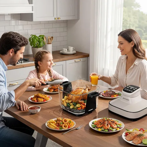 Vista 8 de AIRMSEN Freidora de aire de vidrio de 6.3 cuartos de galón, no tóxica, 4 ajustes preestablecidos y control manual, calor preciso de 105 a 400 ℉, 95%