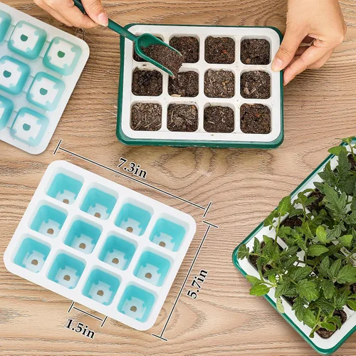 Vista 5 de 12 bandejas reutilizables para iniciación de semillas, kit de iniciación de semillas de 144 celdas con células flexibles emergentes, bandejas