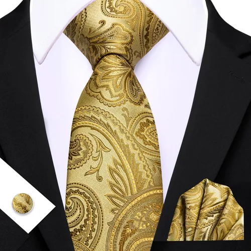 Vista 242 de Barry.Wang - Juego de corbata de seda para hombre, diseño de cachemira, pañuelo y gemelos de bolsillo