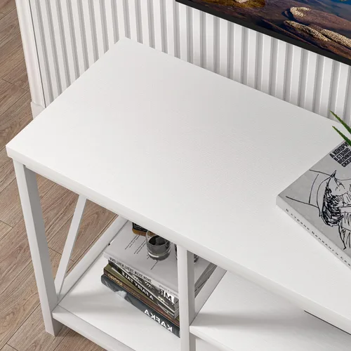 Vista 5 de EXCEFUR Moderno centro de entretenimiento para televisores de hasta 55 pulgadas, soportes de TV de madera con estantes de almacenamiento, mesa