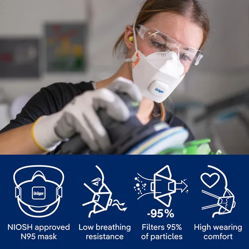 Vista 4 de Dräger X-plore 1950 V N95 mascarilla respiradora con válvula de exhalación Mascarilla respiradora aprobada por NIOSH