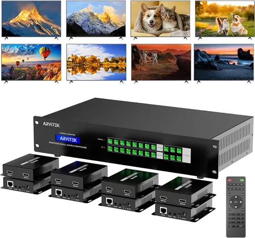 Vista 8 de Matriz extensor HDMI 4K 4 en 12 salidas con interfaz gráfica de usuario web, divisor de matriz/conmutador HDMI 4K a 60Hz sobre CAT6/7 cable