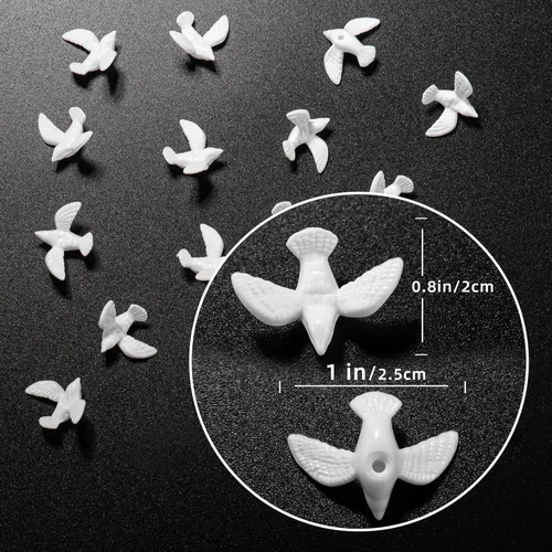 Vista 2 de 200 Mini Palomas para Manualidades, Palomas Blancas en Miniatura de 1 Pulgada a Granel para Manualidades, Decoración de Pastel de Boda