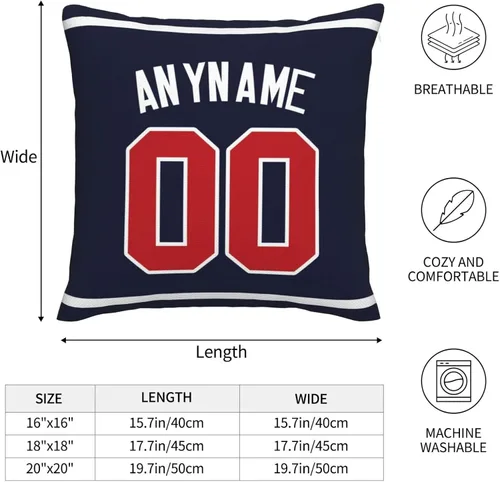 Vista 3 de Almohada de béisbol personalizada con cualquier nombre y número de 16 x 16, 18 x 18 y 20 x 20 pulgadas, almohada cuadrada