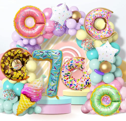 Vista 4 de 8 globos en forma de dona, decoraciones de globos de cumpleaños con forma de dona de caramelo, suministros de fiesta para niñas y niños, baby
