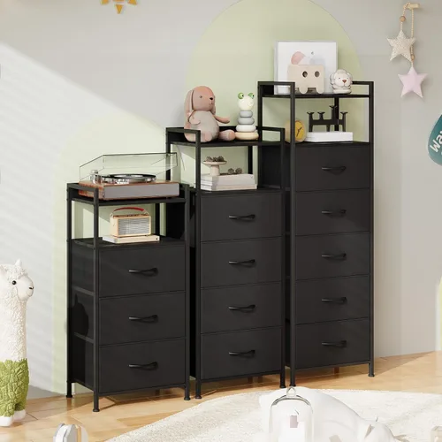 Vista 8 de Somdot - Mesita de noche con 3 cajones, cómoda con contenedores de tela para dormitorio, pasillo, entrada, mueble de mesa auxiliar junto a la cama.