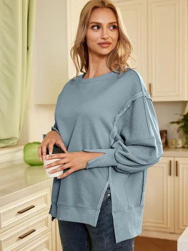 Vista 5 de Trendy Queen Sudaderas de cuello redondo de gran tamaño para mujer, trajes de otoño, ropa de invierno Y2K para adolescentes y niñas