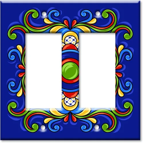 Vista 6 de Art Plates - Placa decorativa para interruptor de luz - Placa decorativa de pared de metal - 1 banda en blanco - Azulejo talavera mexicano azul