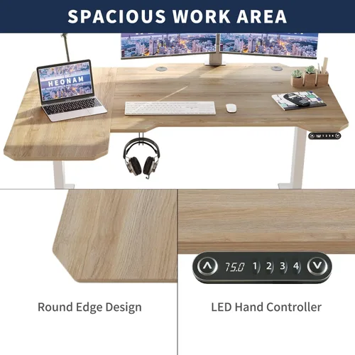 Vista 73 de Escritorio eléctrico de pie en forma de L, escritorio esquinero de altura ajustable de 59 pulgadas con ajustes preestablecidos de memoria, ideal