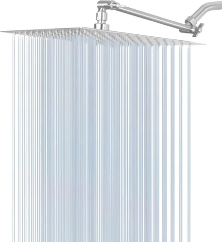 Vista 10 de Cabezal de ducha de lluvia con brazo de extensión ajustable de 11 pulgadas, cabezal de ducha cuadrado grande de acero inoxidable de alto flujo