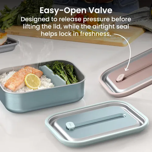 Vista 6 de Bentgo MicroSteel Caja de Almuerzo a Prueba de Fugas - Apta para Microondas, Apta para Horno, Contenedor Estilo Bento con Divisor Extraíble, Tapa