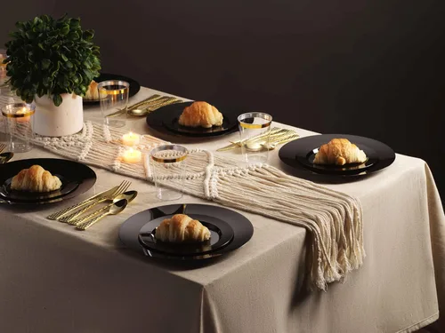 Vista 3 de Munfix Juego de 100 platos de plástico negro, 50 platos llanos de plástico de 10 pulgadas y 50 platos de postre de plástico de 7 pulgadas, elegantes