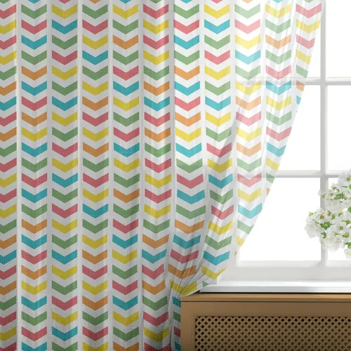 Vista 2 de Ambesonne Arrow Tulle Curtains with Rod Pocket, Illustration of Colorful Repetitive Arrows Pointing Downwards on a Plain Background, Sheer Drape for