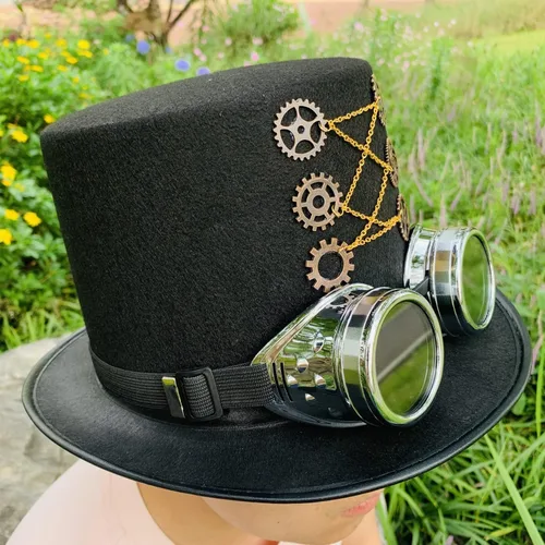 Vista 7 de Gorro Steampunk para hombre para fiesta color negro