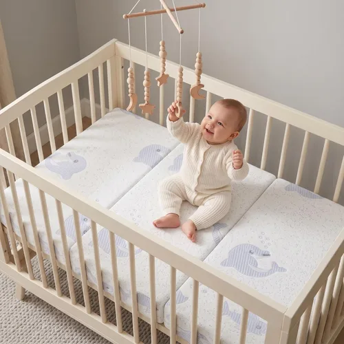 Vista 2 de Trifold Pack and Play Mattress (38"x26"x3") - Dual-Sided Soft & Firm Memory Foam Baby Mattress, Foldable Portable Crib Mattress with Carrying Bag