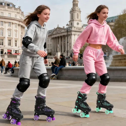 Vista 8 de PAPAISON Patines de ruedas para niñas de 8 a 12 años, talla ajustable, patines cuádruples para mujeres jóvenes con ruedas que se iluminan