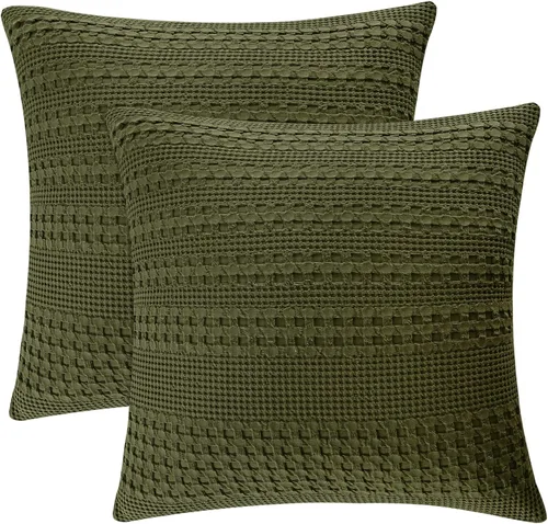Vista 202 de PHF - Fundas de almohada 100% algodón con tejido gofre europeo, 26 x 26 pulgadas, 2 unidades para decoración elegante del hogar, para cama, sin