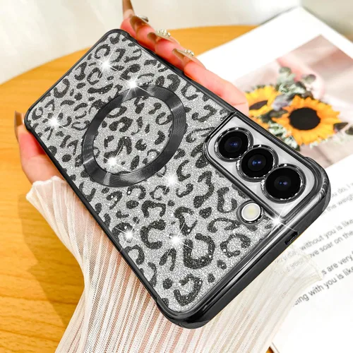 Vista 2 de Fiyart Funda diseñada para Samsung Galaxy S21, compatible con MagSafe Cheetah Print Plate, protección de cámara, transparente, magnética