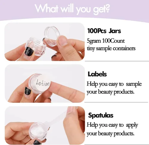 Vista 57 de Envases de muestra de 5 gramos con tapas, 25 unidades Envases de muestra de 5 ml, envases cosméticos vacíos con tapas, envases de viaje pequeños