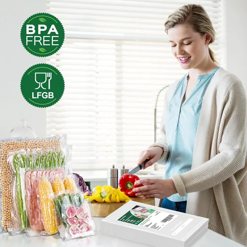 Vista 9 de Bonsenkitchen Bolsas selladoras de alimentos al vacío precortadas de 100 pintas, 6 x 10 pulgadas, sin BPA, bolsa selladora al vacío de alimentos