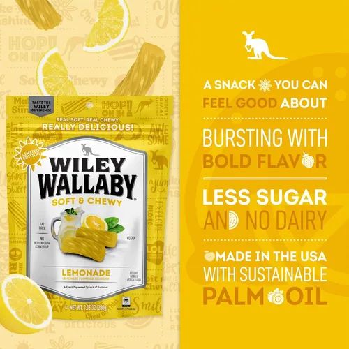 Vista 4 de Wiley Wallaby Lemonade Licorice Candy, Soft & Chewy, 7.05oz, 1Pk