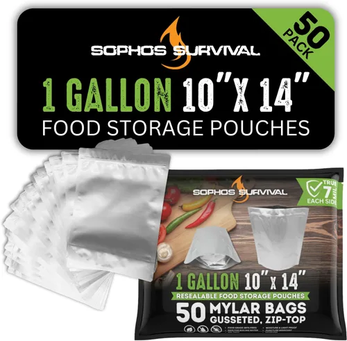 Vista 7 de 50 bolsas de Mylar para almacenamiento de alimentos, herméticas de 7 mil de grosor con cierre de cremallera reforzado, a largo plazo, reutilizables