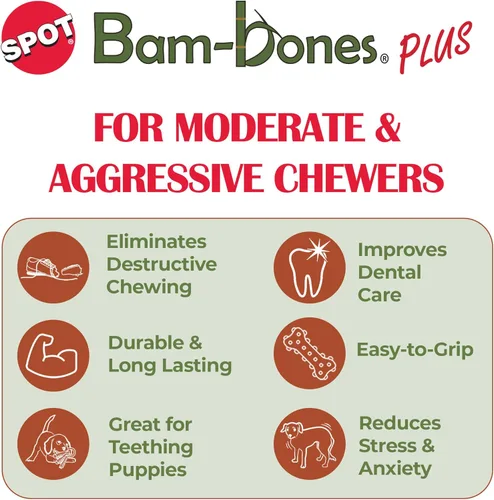 Vista 3 de SPOT Bam-Bones Plus T Bone - Juguete masticable de fibra de bambú y nailon para perros masticadores moderados a agresivos, duradero y sin astillas