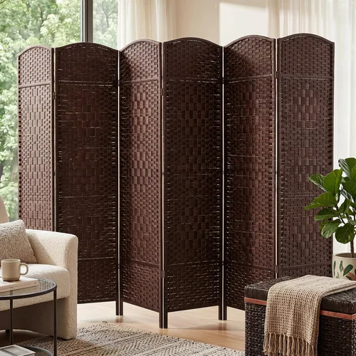 Vista 11 de GIANTEX 6 Panel Folding Room Divider, 6 FT Tall Woven Privacy Screen, Black Negro