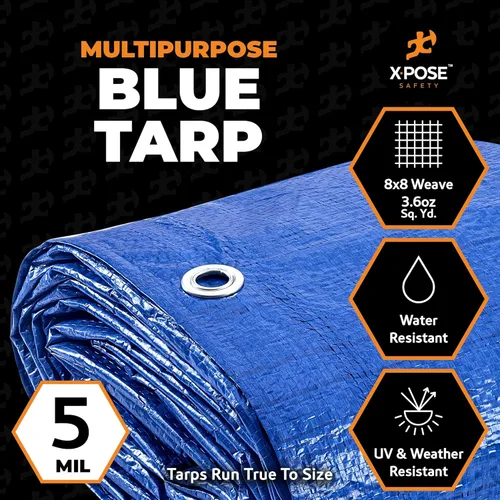 Vista 3 de Xpose Safety - Lona de polietileno ligera azul – Funda protectora multiusos, paño de goteo – duradero, impermeable, resistente a la intemperie