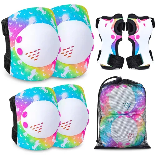 Vista 8 de Rodilleras para niños y niñas, conjunto de rodilleras ajustables y coderas con protector de muñeca para niñas y niños pequeños, patines