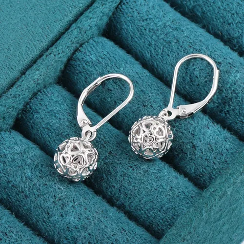 Vista 3 de LANCHARMED Aretes de plata de ley 925 de oro de 14 quilates, estilo francés, aretes colgantes de corazón para mujeres y niñas, joyería