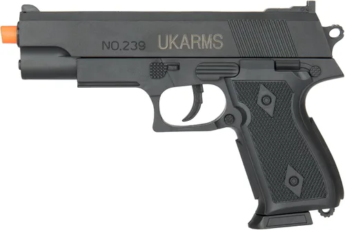 Vista 2 de Paquete de 2 pistolas de aire comprimido BB de 7 pulgadas con resorte de polímero, diseñadas para uso en películas y disfraces.