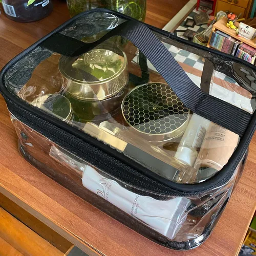Vista 6 de Neceser Maquillaje Cosmético Bolsa Transparente Portátil Impermeable Transparente Almacenamiento de Viajes Negro