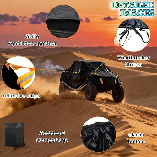 Vista 4 de UTV Cover 4 Seater for Polaris RZR Ranger 570 Matte Motorcycle Dustproof Covers 4 Doors Reflective Strips Heavy Duty Off-Road 420D 4-6 Side by Side