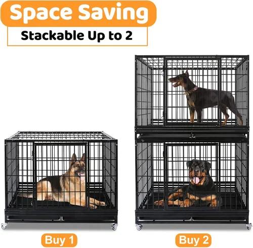 Homey Pet Jaula para Perros de 48 Pulgadas Resistente para Perros Grandes, Jaula Apilable e Indestructible para Perros con Alta Ansiedad con Cuatro