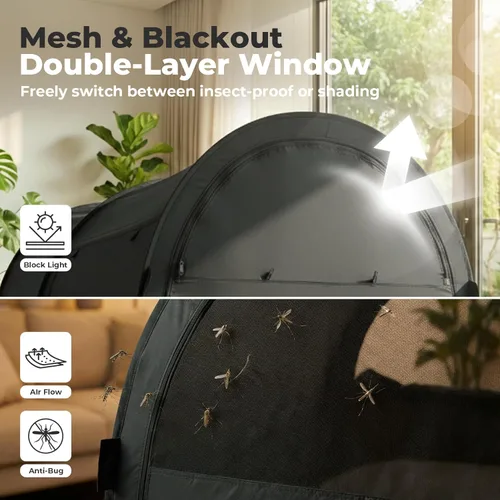 Vista 6 de LEEDOR Tienda de campaña de ensueño, toldo para cama, refugio, cabina, privacidad, cálida, transpirable, plegable, individual, matrimonialqueen