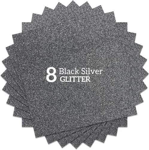 Vista 11 de Rollo de transferencia de calor con purpurina negra, vinilo de transferencia de calor para planchar de 12 x 10 pies para regalos de camisas